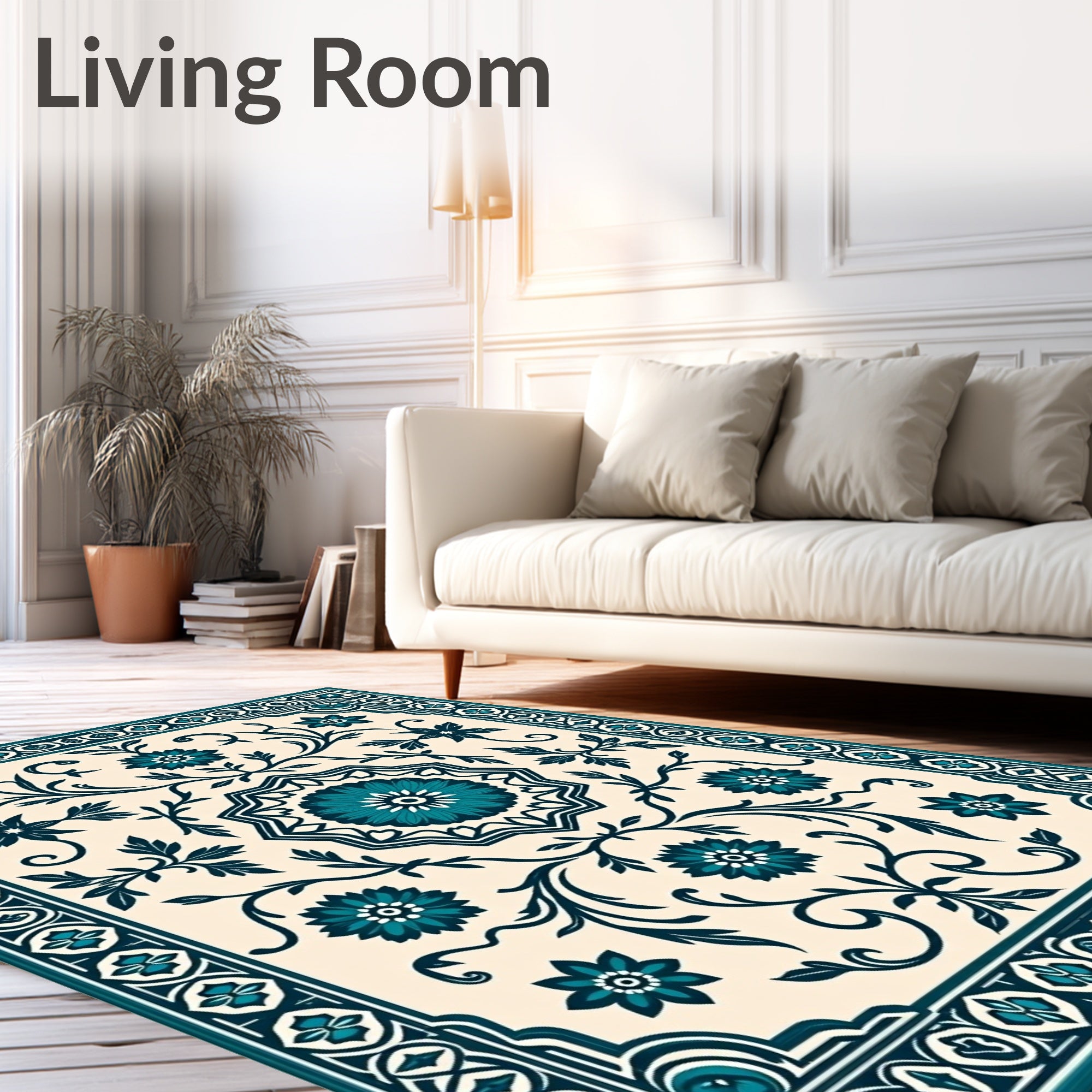 Teal Floral Swirl Traditional Inspired Rug