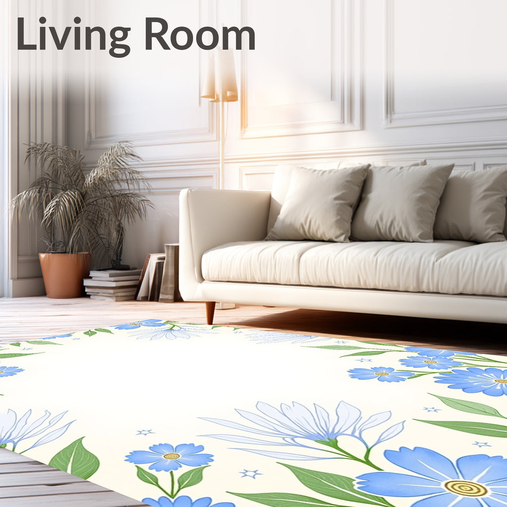 Blue Daisy Floral Nature Design Rug