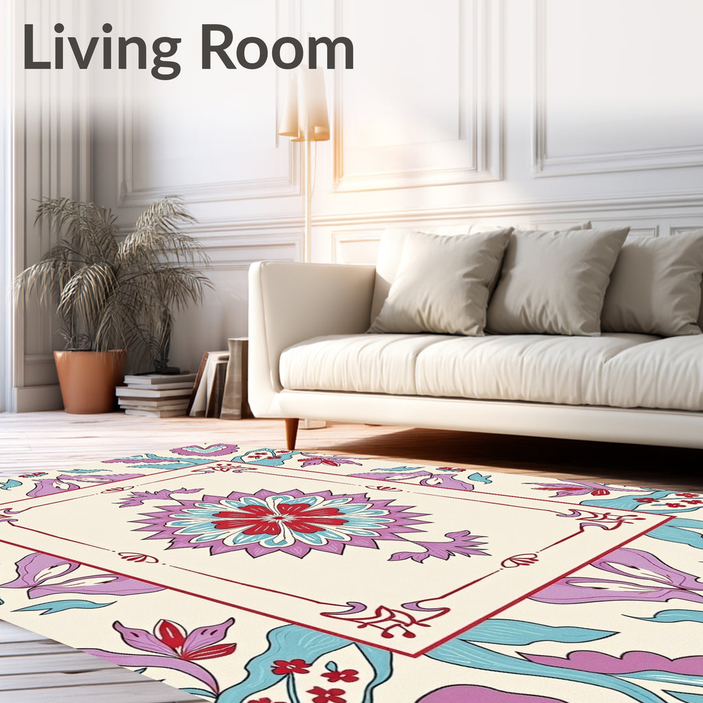 Vibrant Floral Medallion Outline Rug