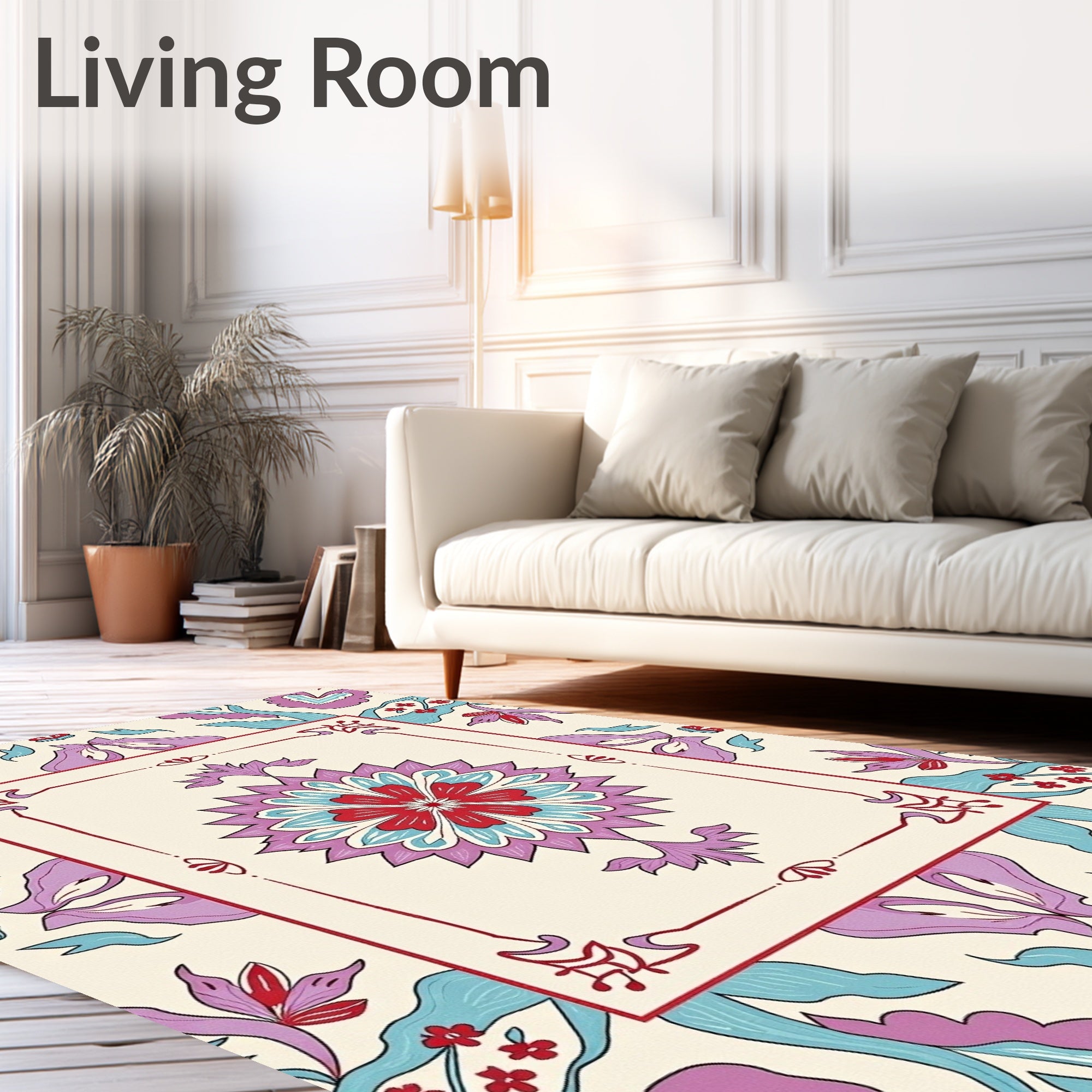 Vibrant Floral Medallion Outline Rug