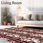 Crimson Cream Ornate Striped Pattern Rug