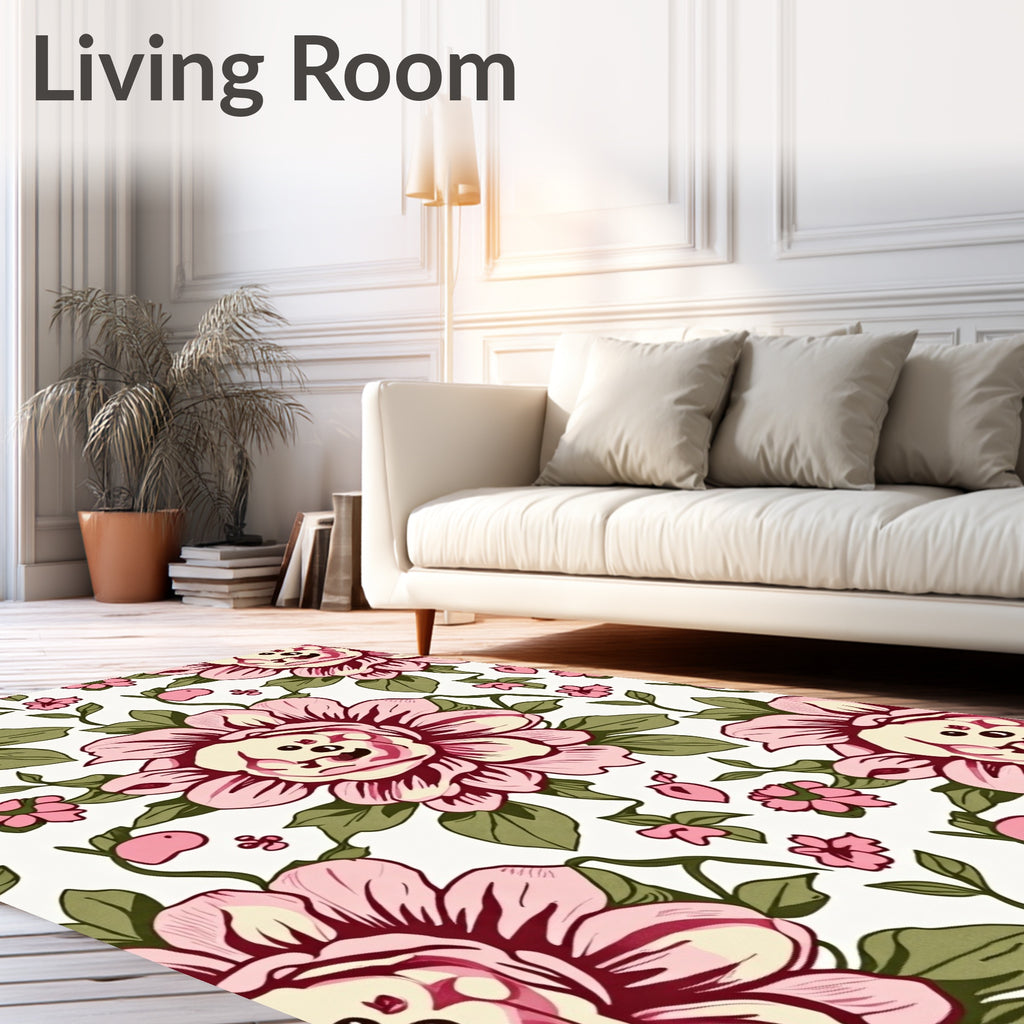 Pink Floral Whimsical Pattern Rug