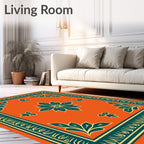 Orange Teal Floral Corner Pattern Rug