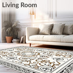 Elegant Brown and Black Floral Swirl Rug