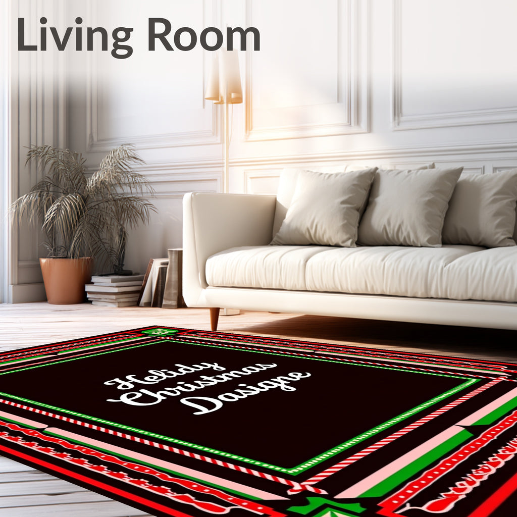 Festive Red Green Swirl Candy Cane Frame Rug