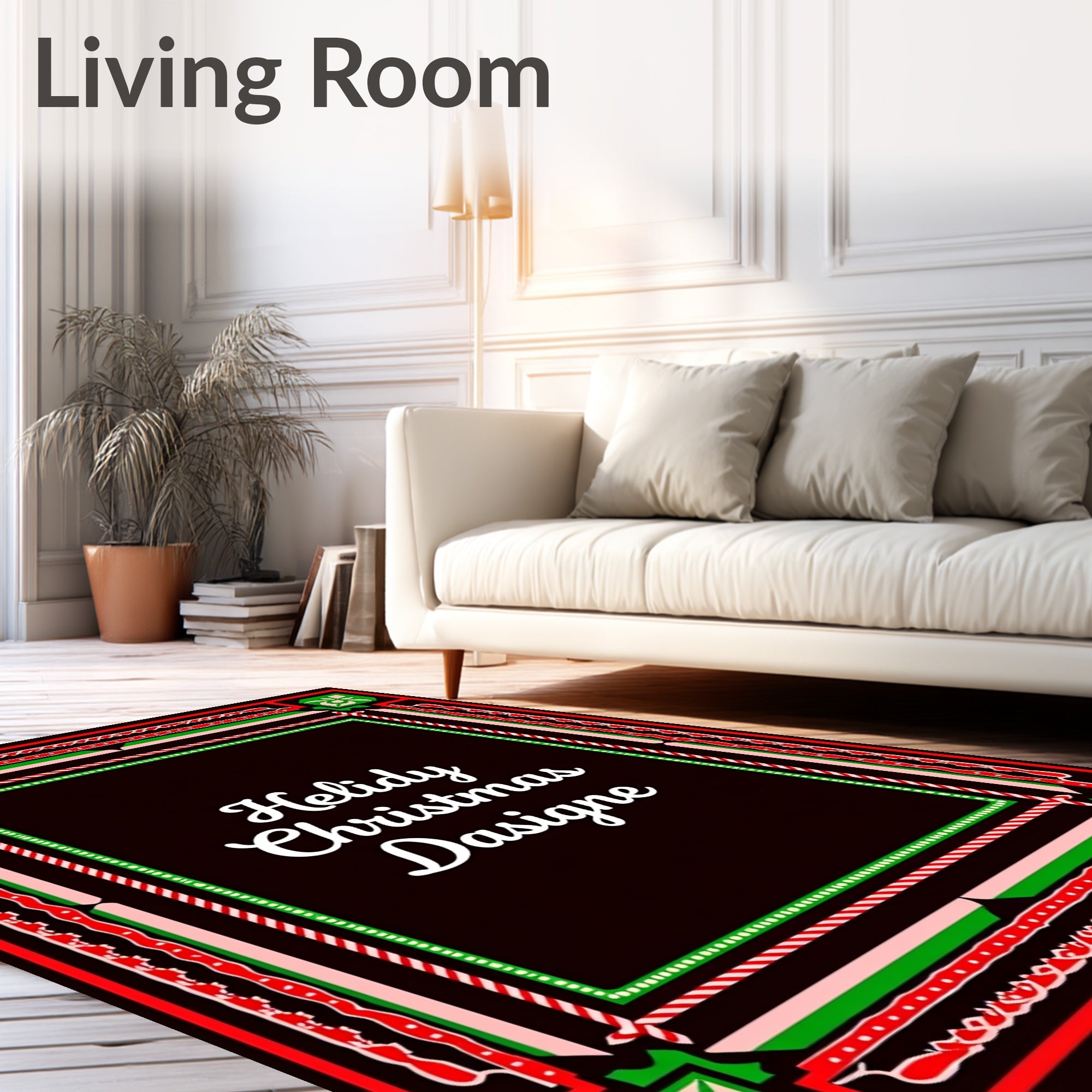 Festive Red Green Swirl Candy Cane Frame Rug