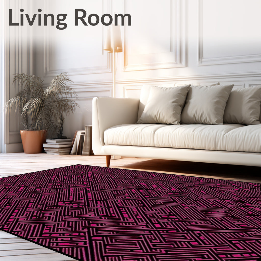 Pink Geometric Maze Pattern Rug