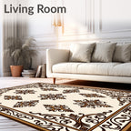 Ornate Scrollwork Cream Brown Classic Rug