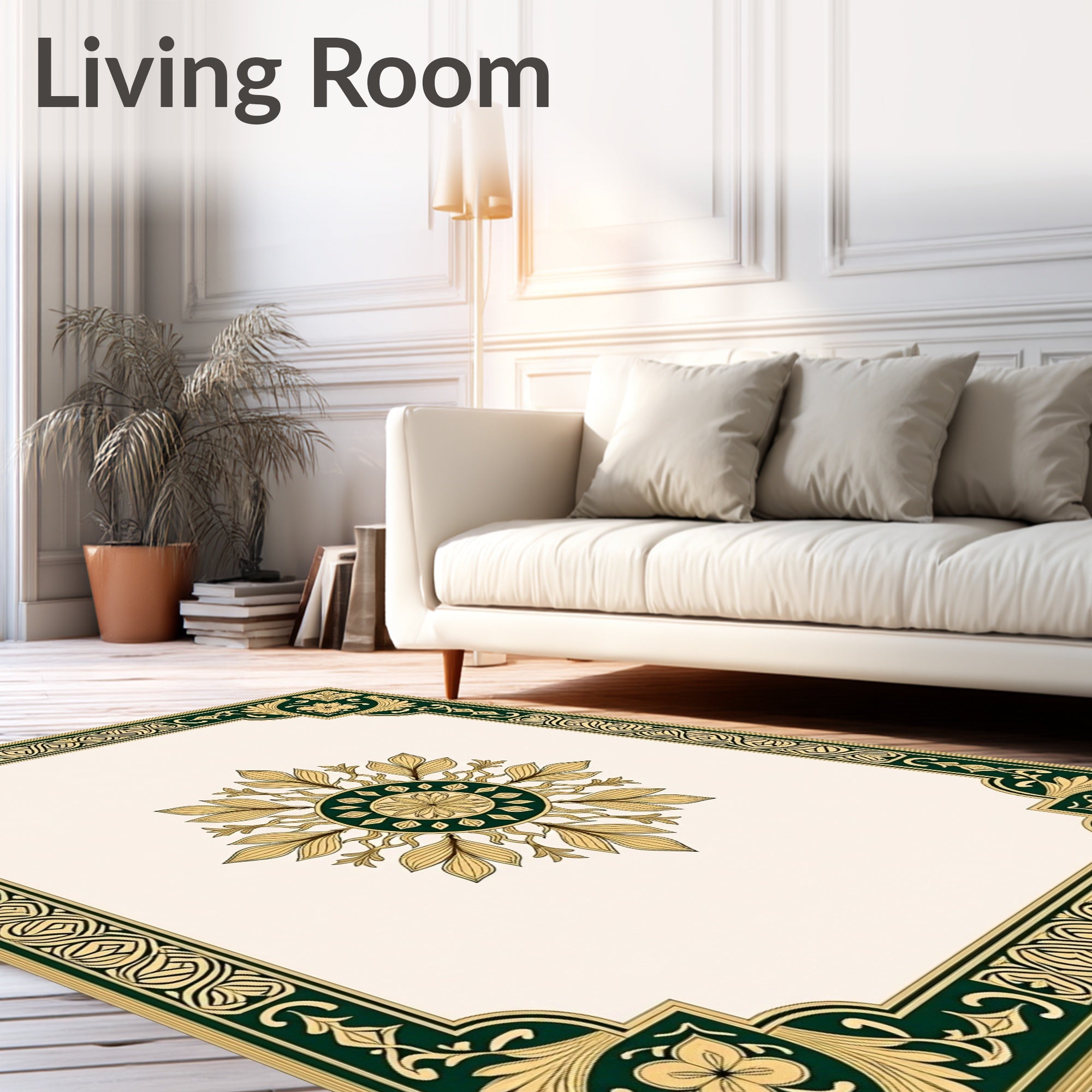 Elegant Floral Medallion Border Design Rug