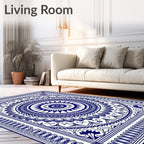 Intricate Blue Floral Mandala Design Rug