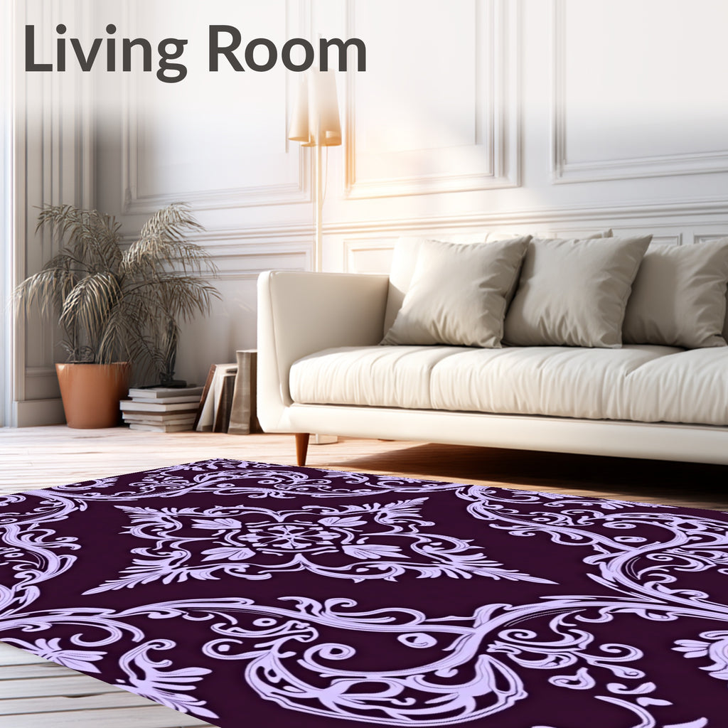 Regal Plum Orchid Damask Pattern Rug