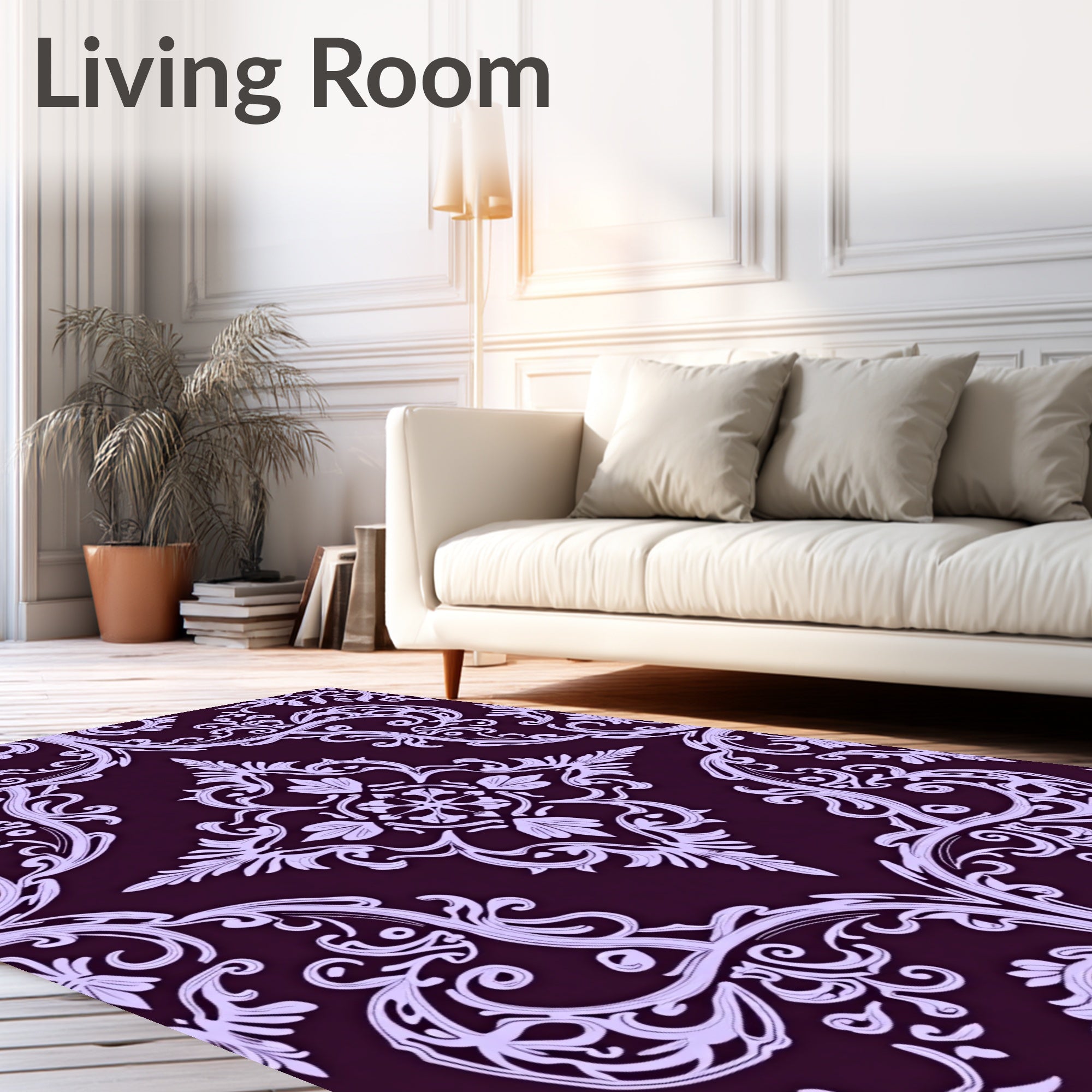 Regal Plum Orchid Damask Pattern Rug