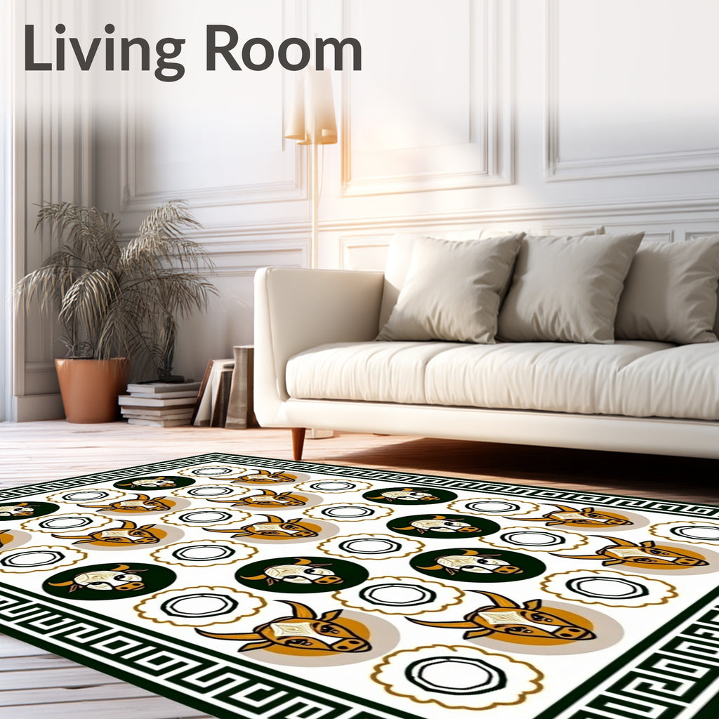 Taurus Heads Geometric Border Rug