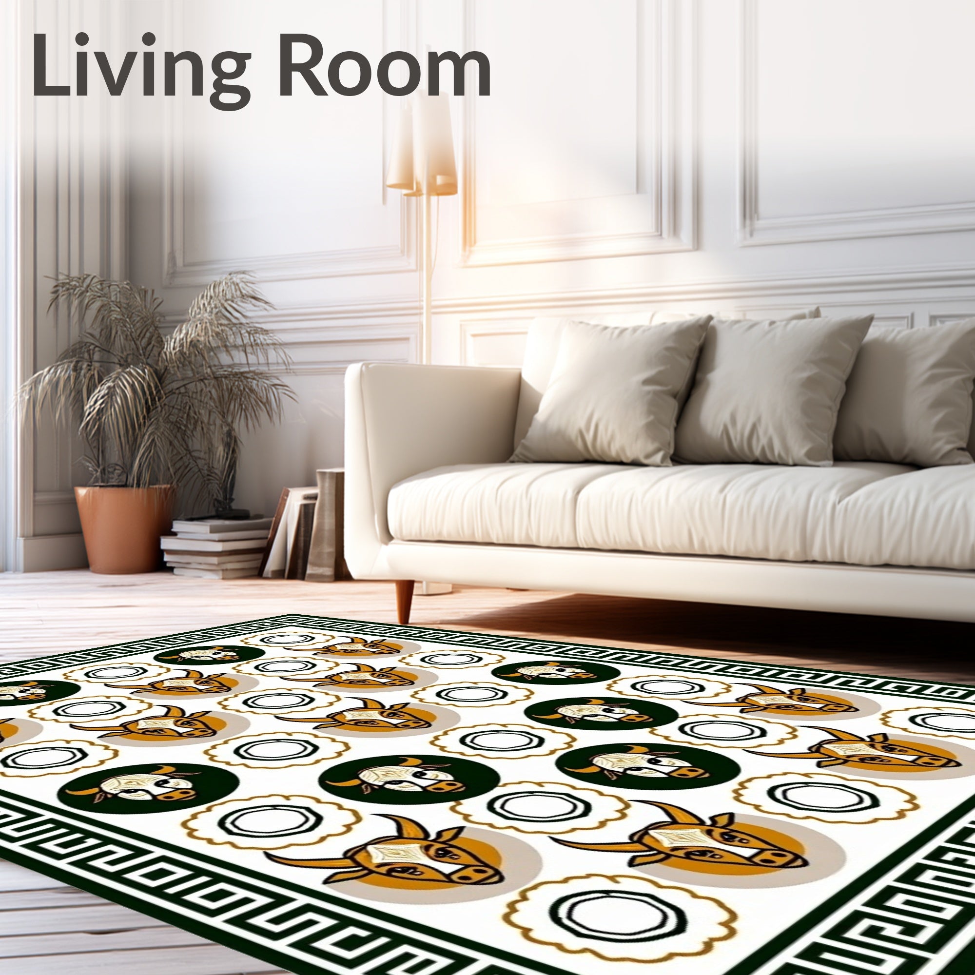 Taurus Heads Geometric Border Rug