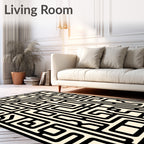 Abstract Black And White Maze Pattern Rug