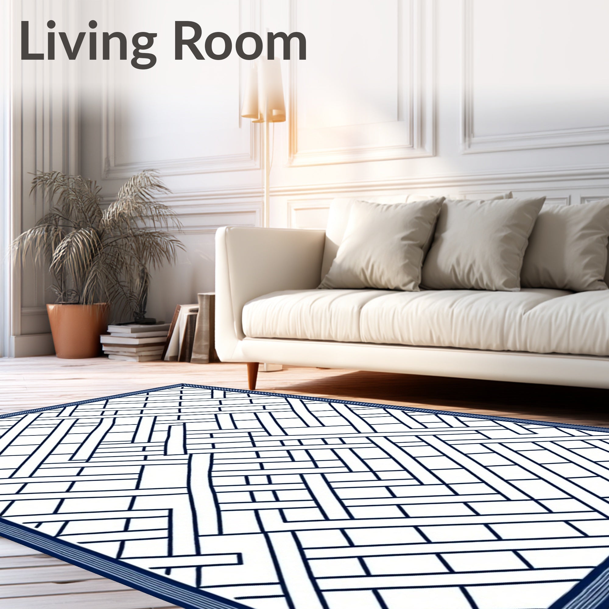 Navy White Geometric Lattice Rug
