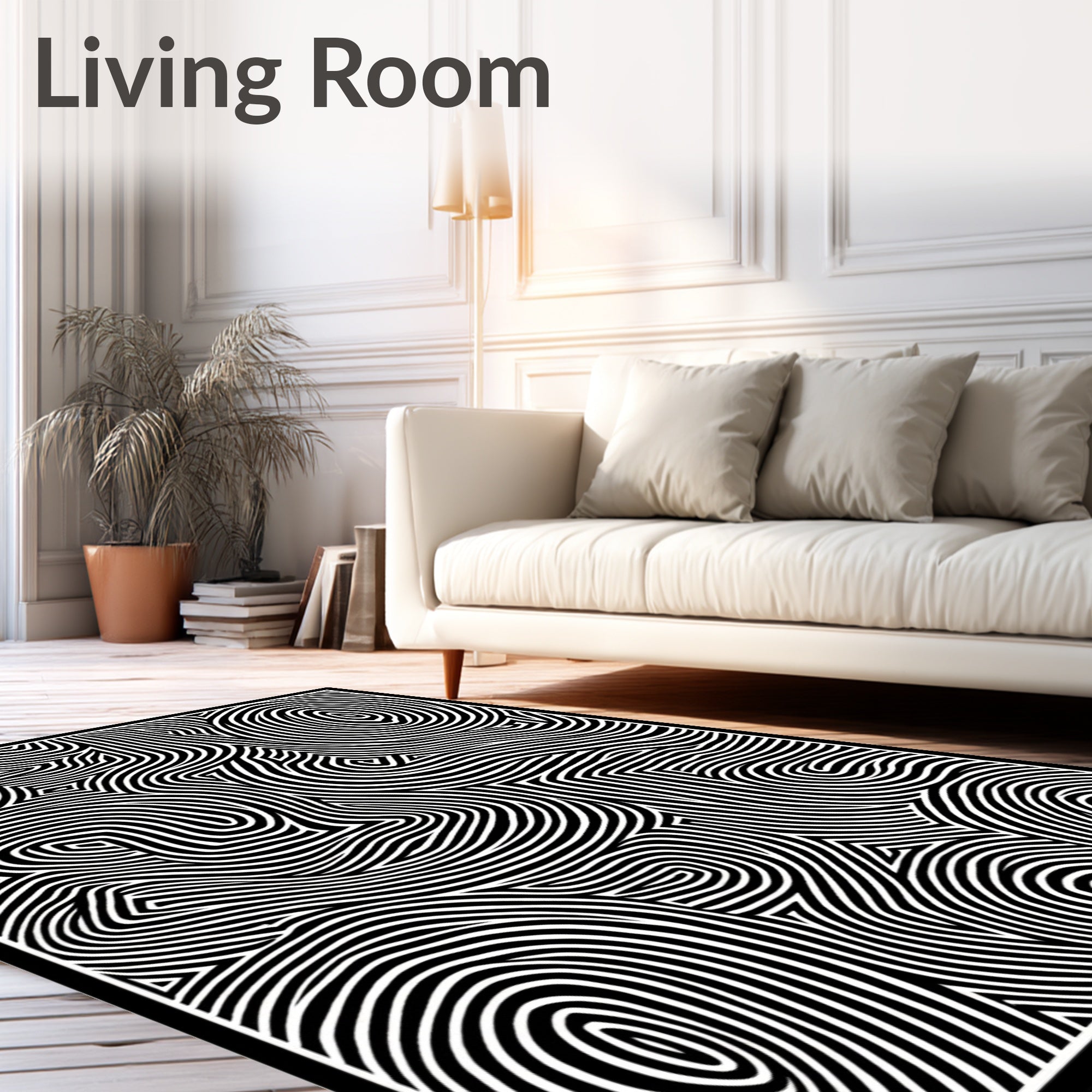 Abstract Black White Swirling Lines Rug
