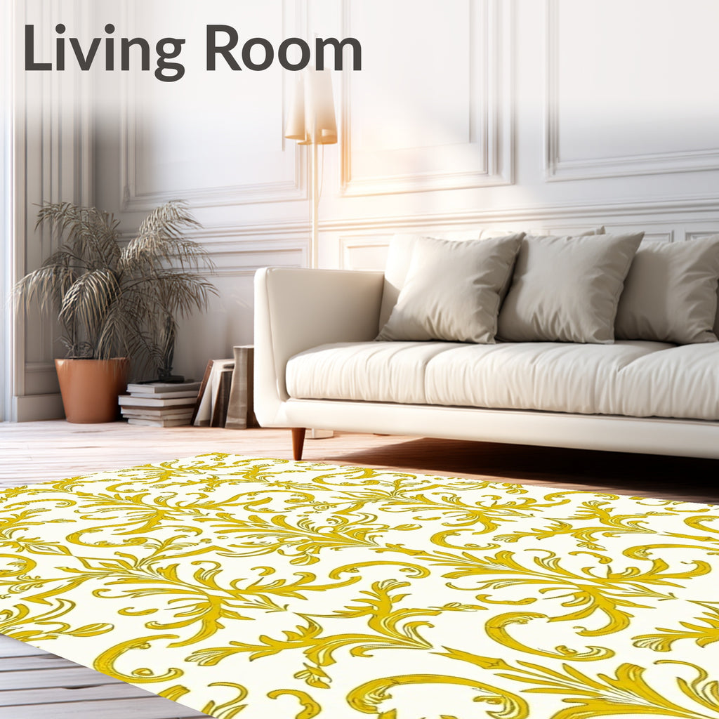 Gold Elaborate Traditional Damask Rug