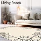 Elegant Black Swirling Floral Frame Rug
