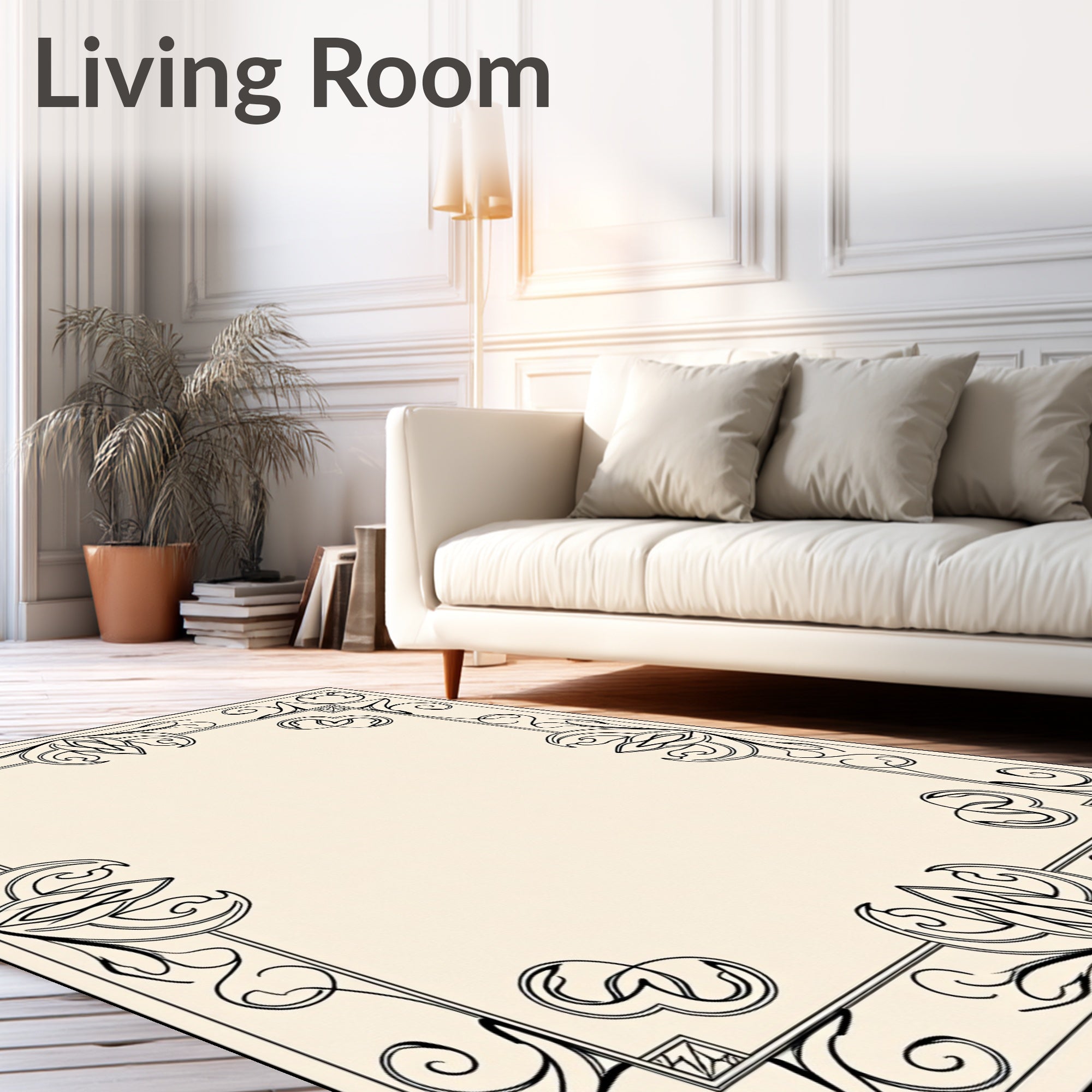 Elegant Black Swirling Floral Frame Rug
