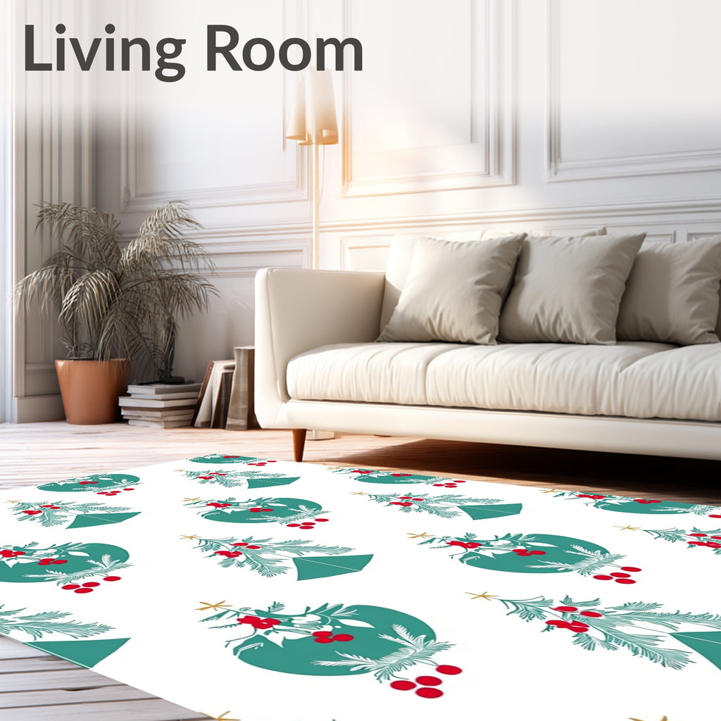 Forest Teal Red Berry Christmas Trees Rug