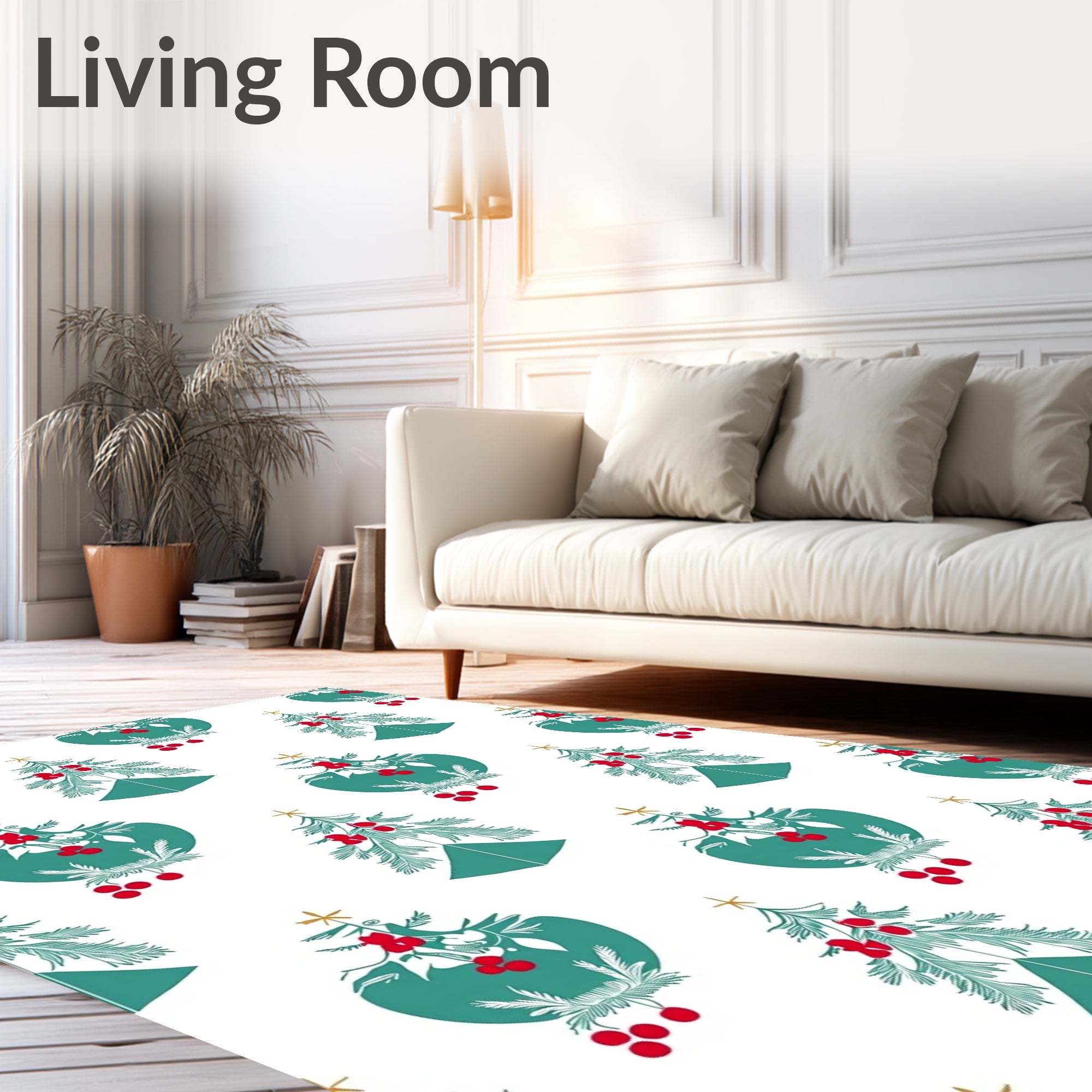 Forest Teal Red Berry Christmas Trees Rug