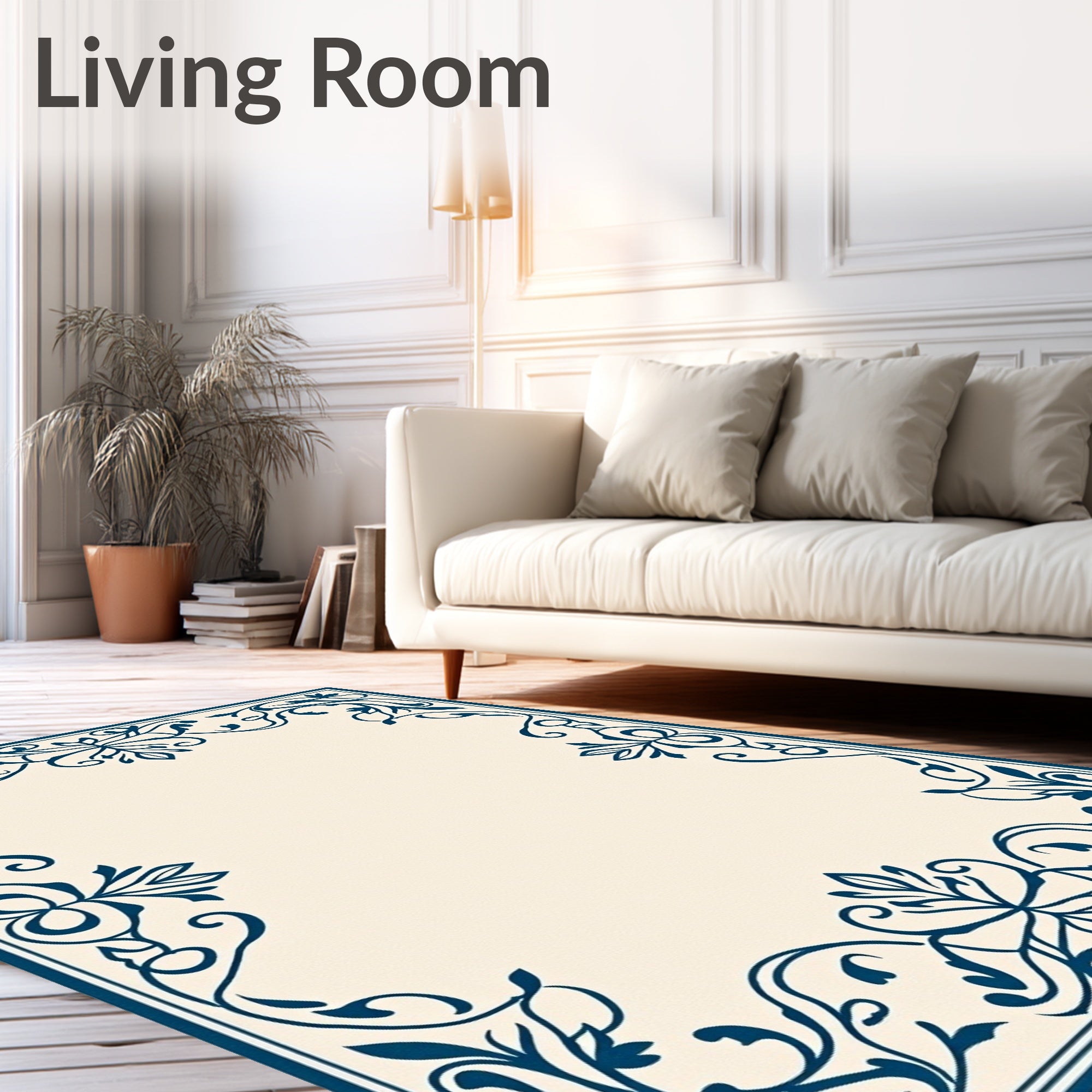 Damask Floral Scroll Border Design Rug
