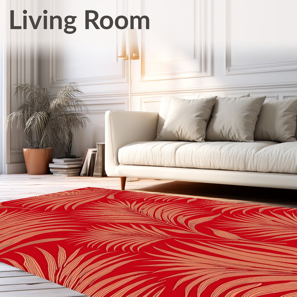 Red Leafy Tropical Pattern Rug