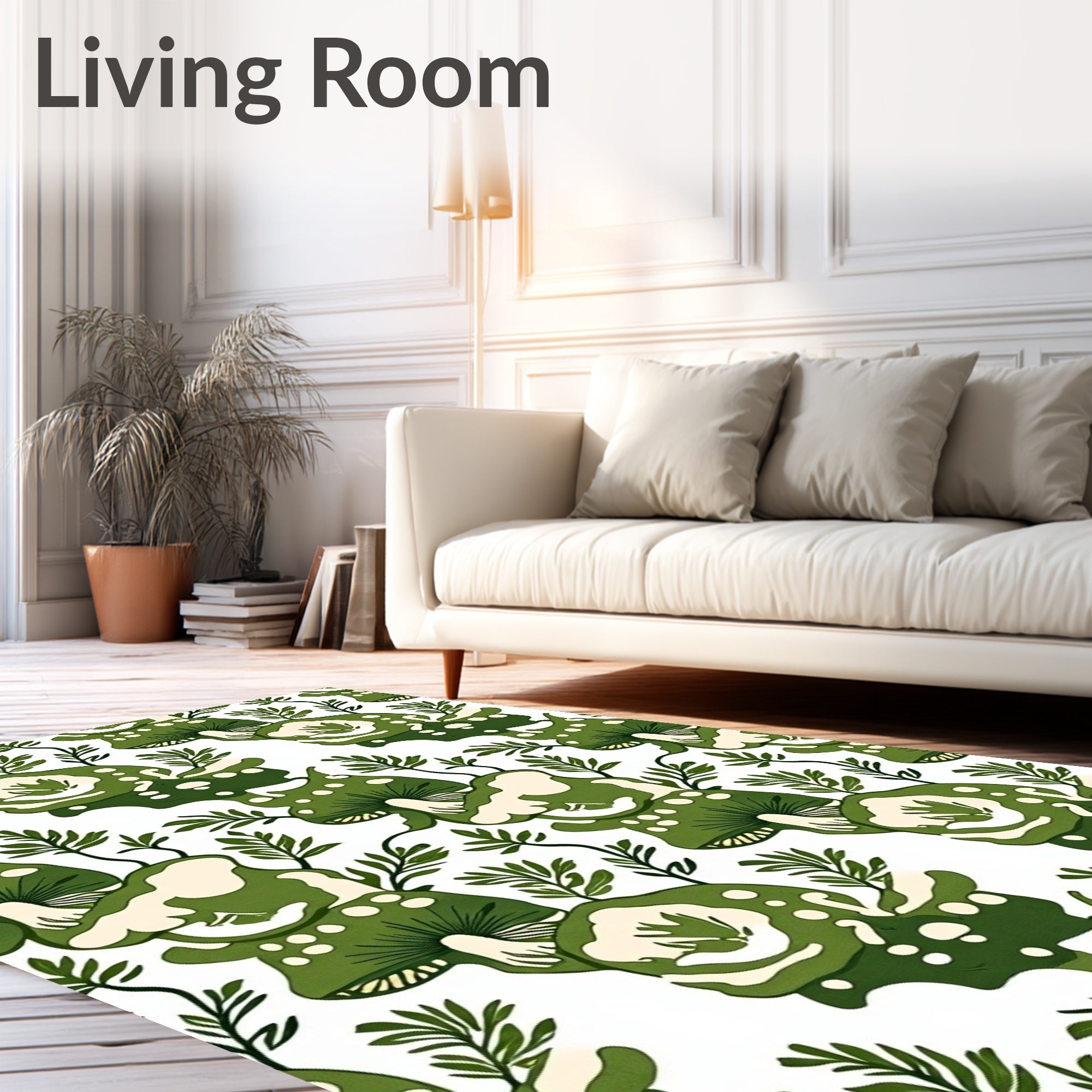 Whimsical Green Mushroom Abstract Pattern Rug