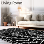 Modern Black White Geometric Pattern Rug