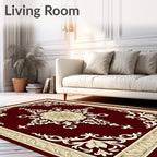 Elegant Floral Scrollwork Burgundy Rug