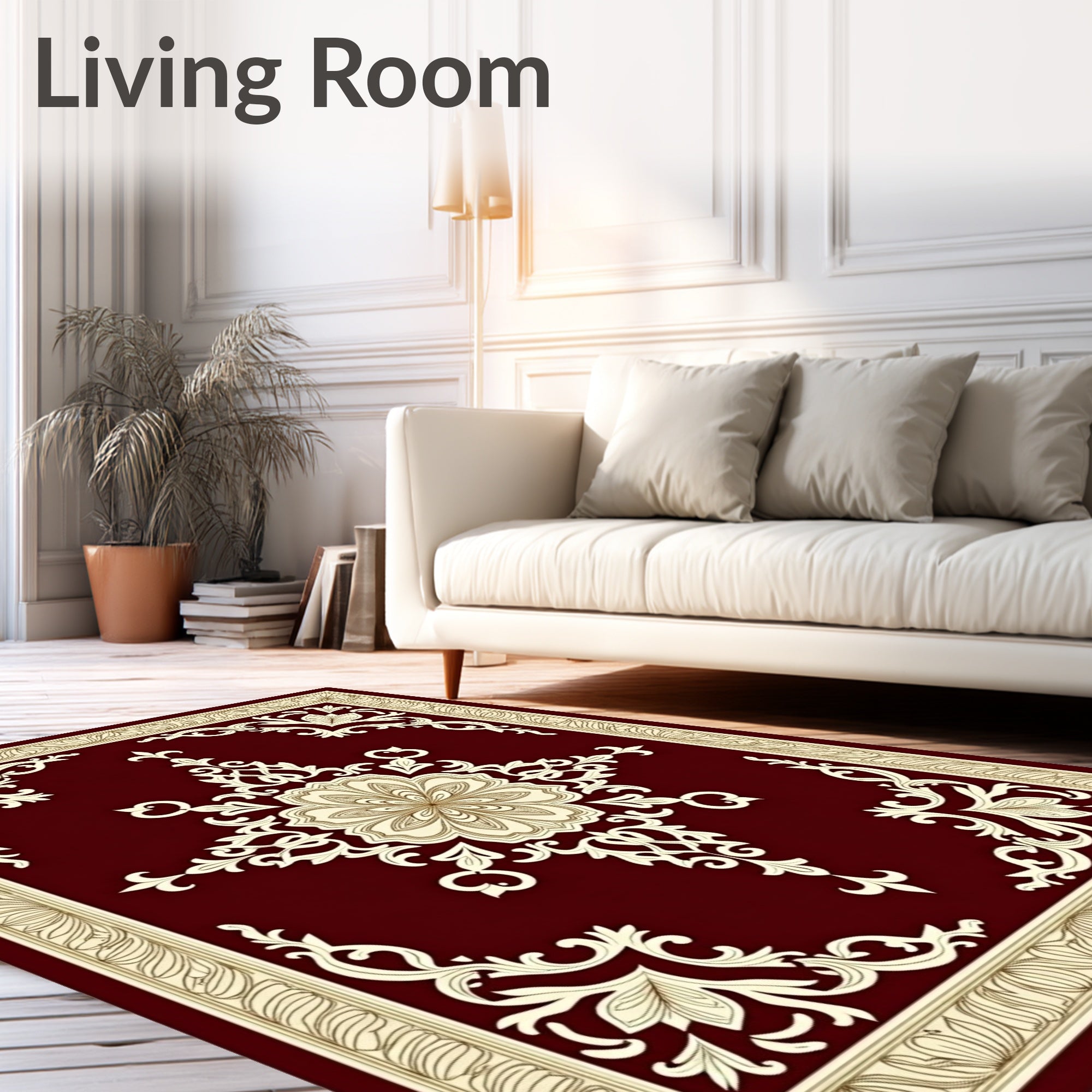 Elegant Floral Scrollwork Burgundy Rug