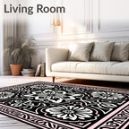 Black Floral Intricate Medallion Pattern Rug