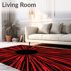 Striking Red Rays On Black Background Rug