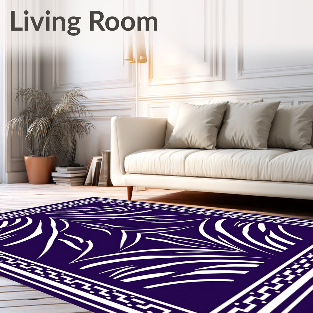 Abstract White Swirls In Deep Blue Rug