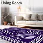Abstract White Swirls In Deep Blue Rug