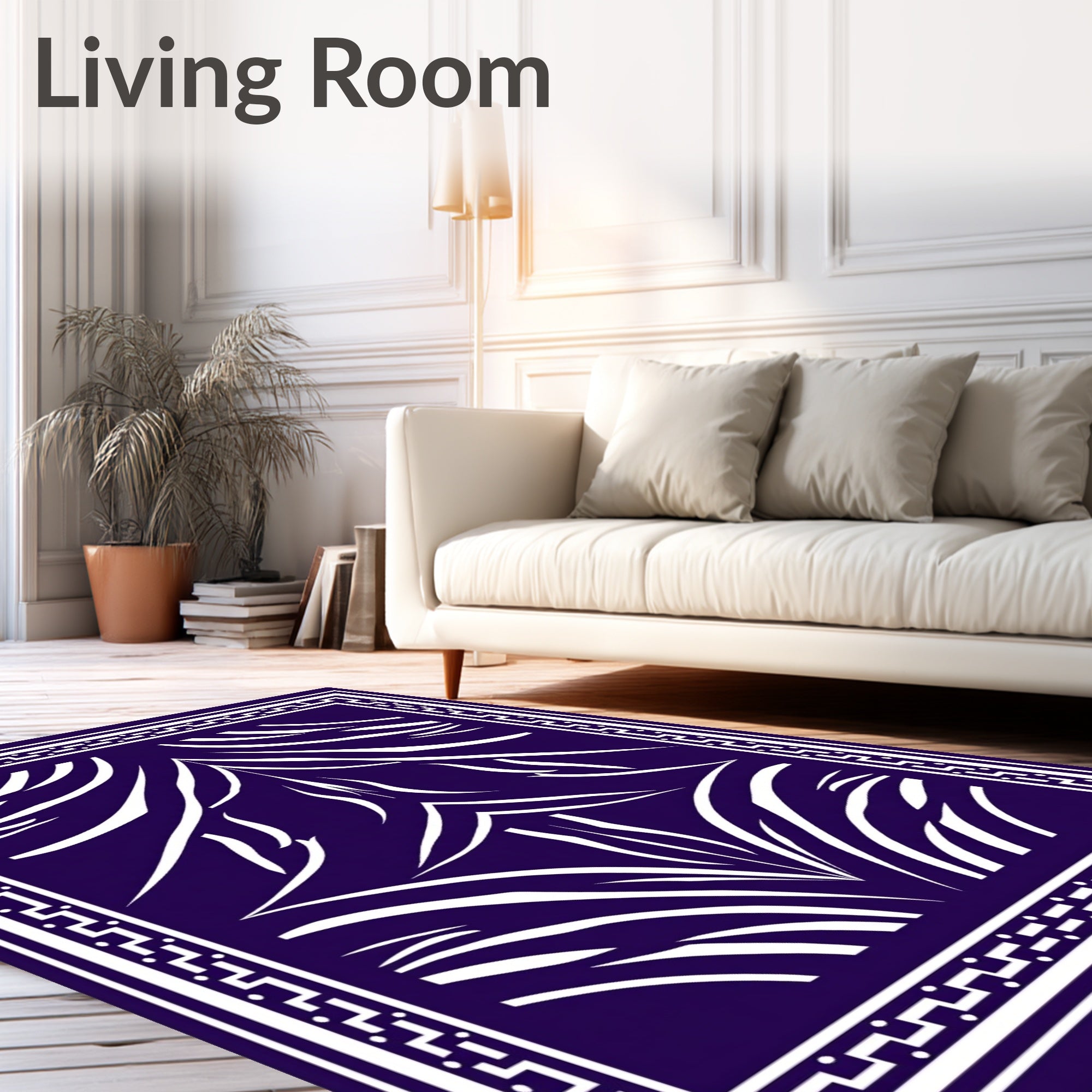 Abstract White Swirls In Deep Blue Rug