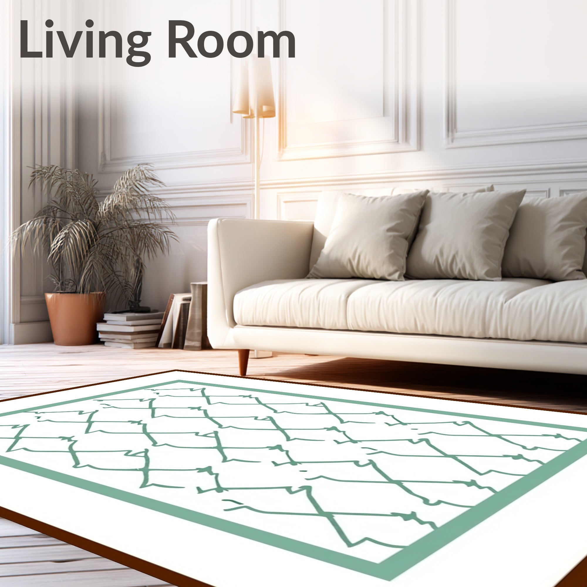 Abstract Teal Line Diamond Art Rug