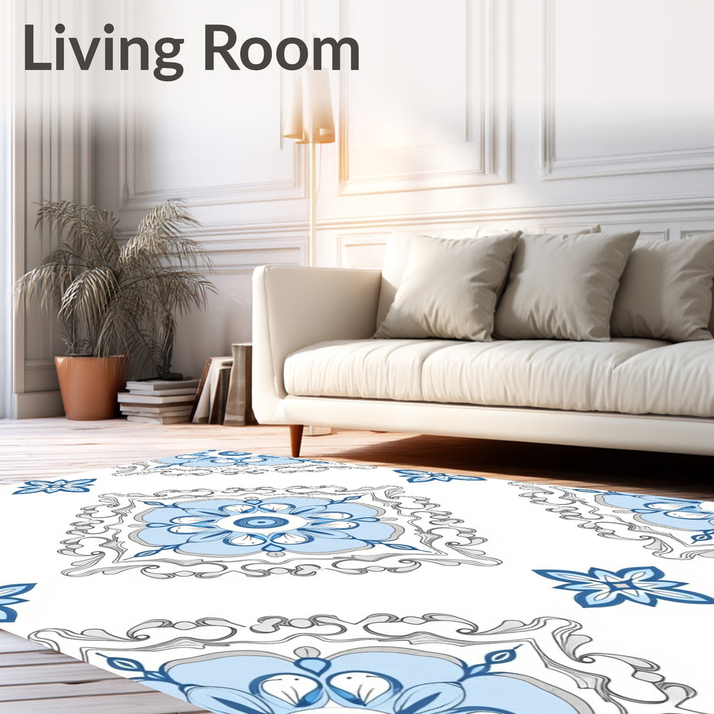 Blue Floral Mandala Pattern Rug
