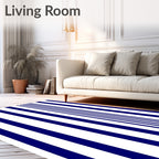 Bold Blue White Vertical Stripe Design Rug