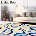 Azure Flowing Swirl Pattern Rug