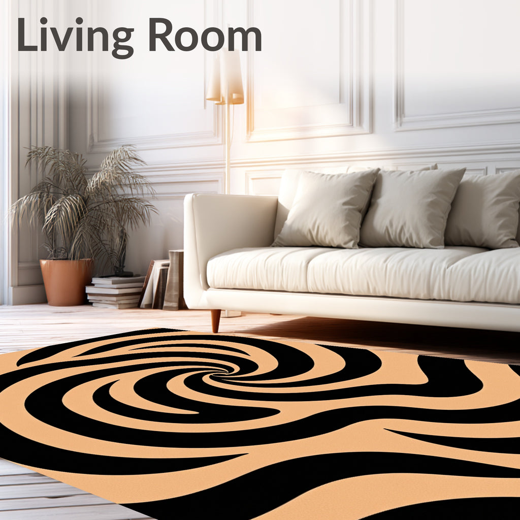 Black Swirl Patterned Graphic Rug