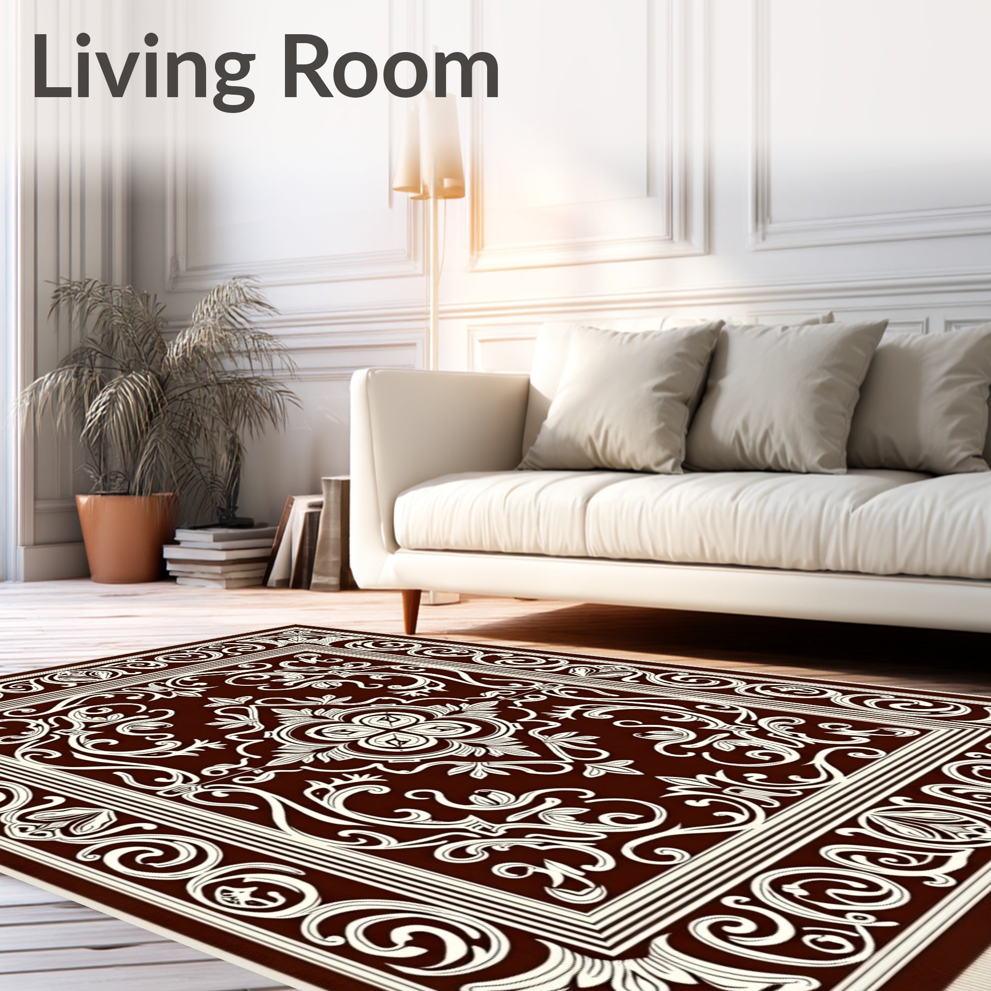 Classic Ivory Swirl Floral Pattern Rug