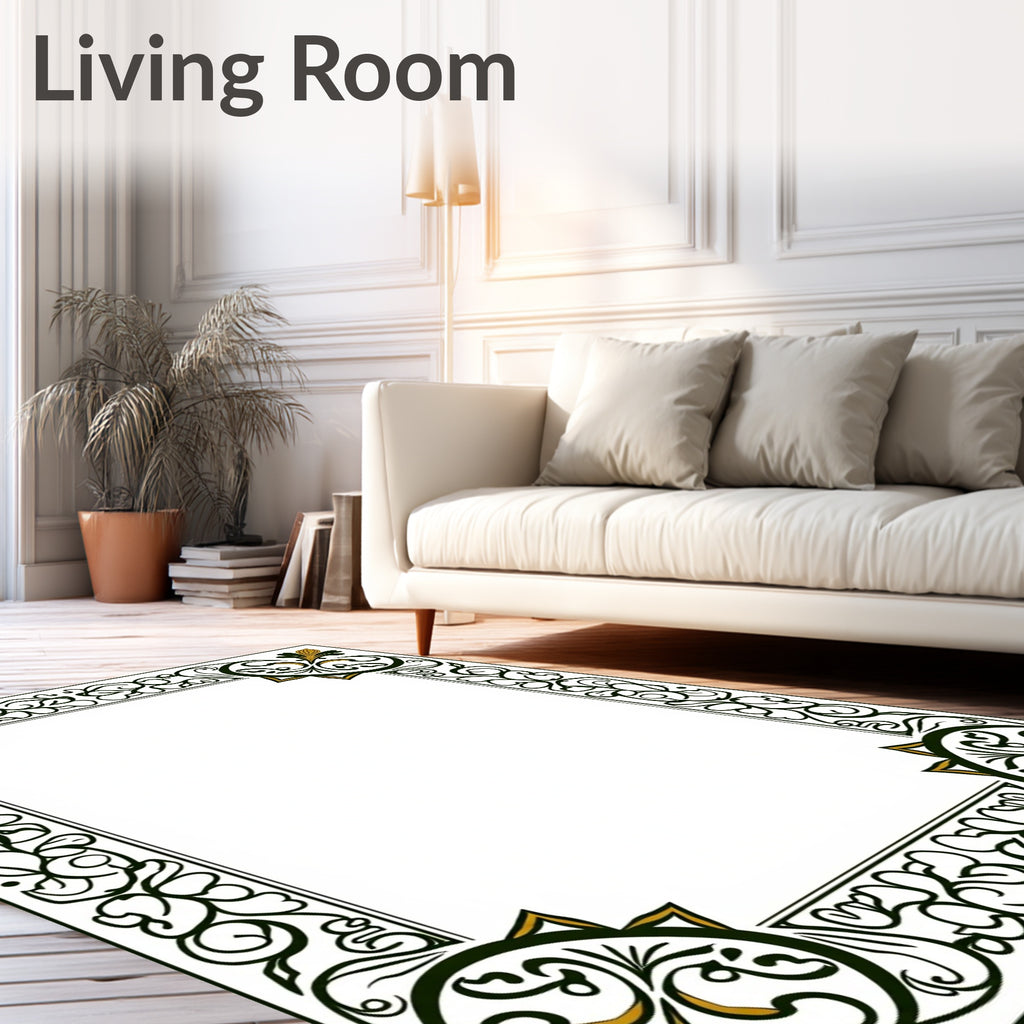 Intricate Floral Scrollwork Golden Accent Rug
