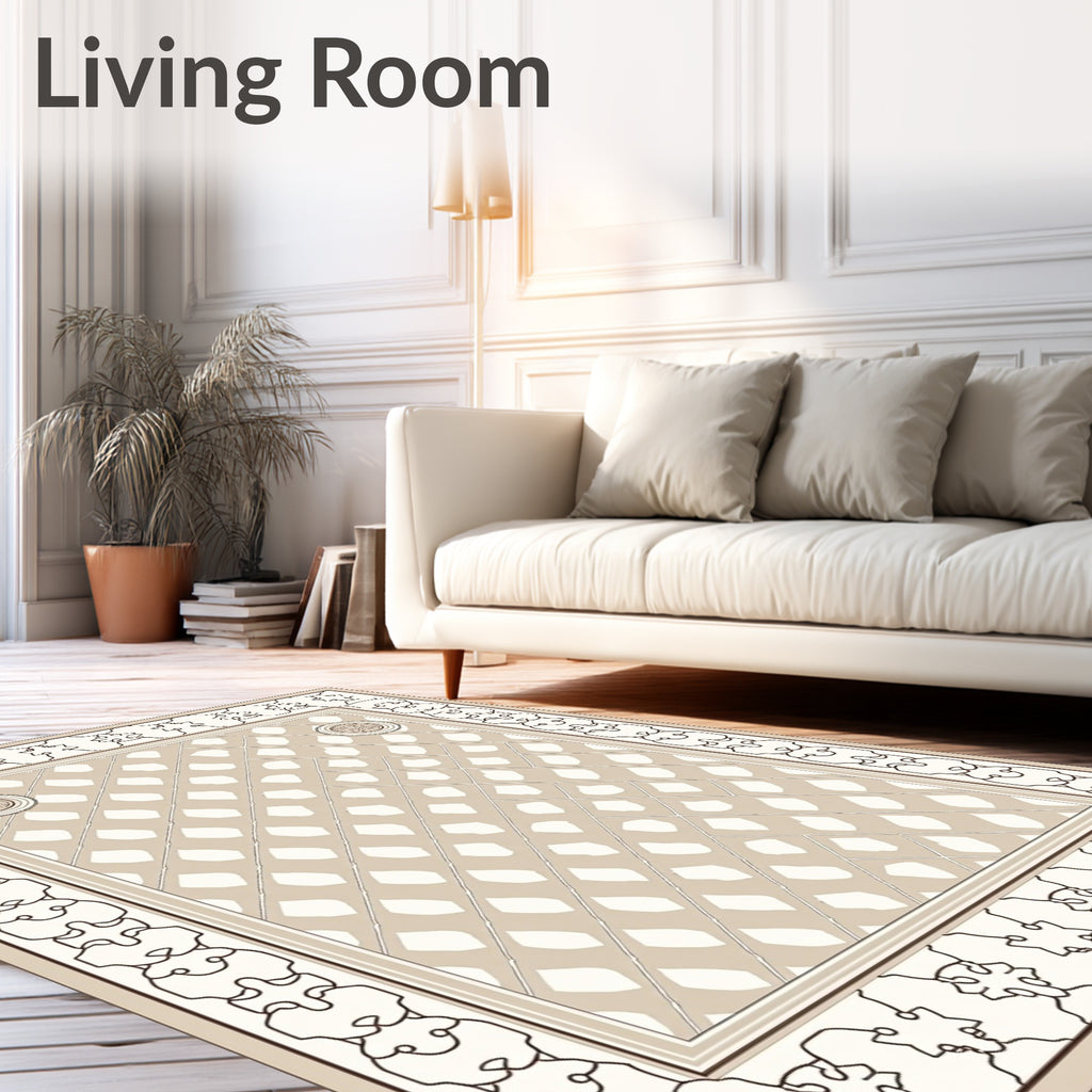 Elegant Geometric Border With Diamond Pattern Rug