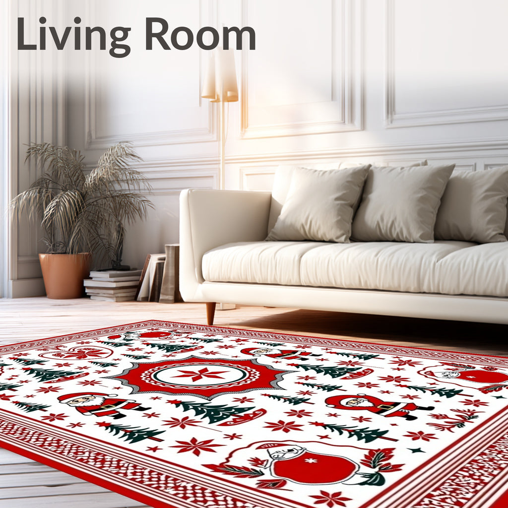 Christmas Santa Trees Medallion Border Rug