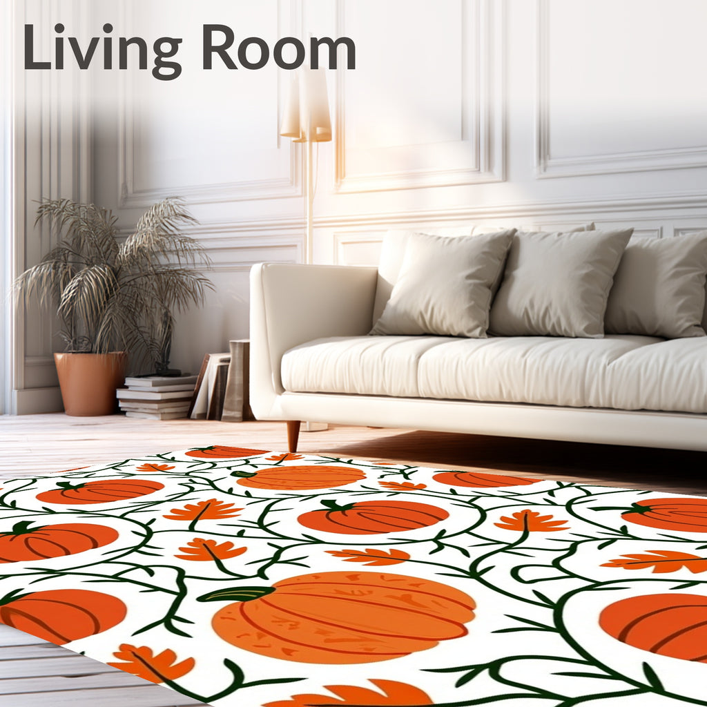 Orange Pumpkin Vine Autumn Leaves Rug