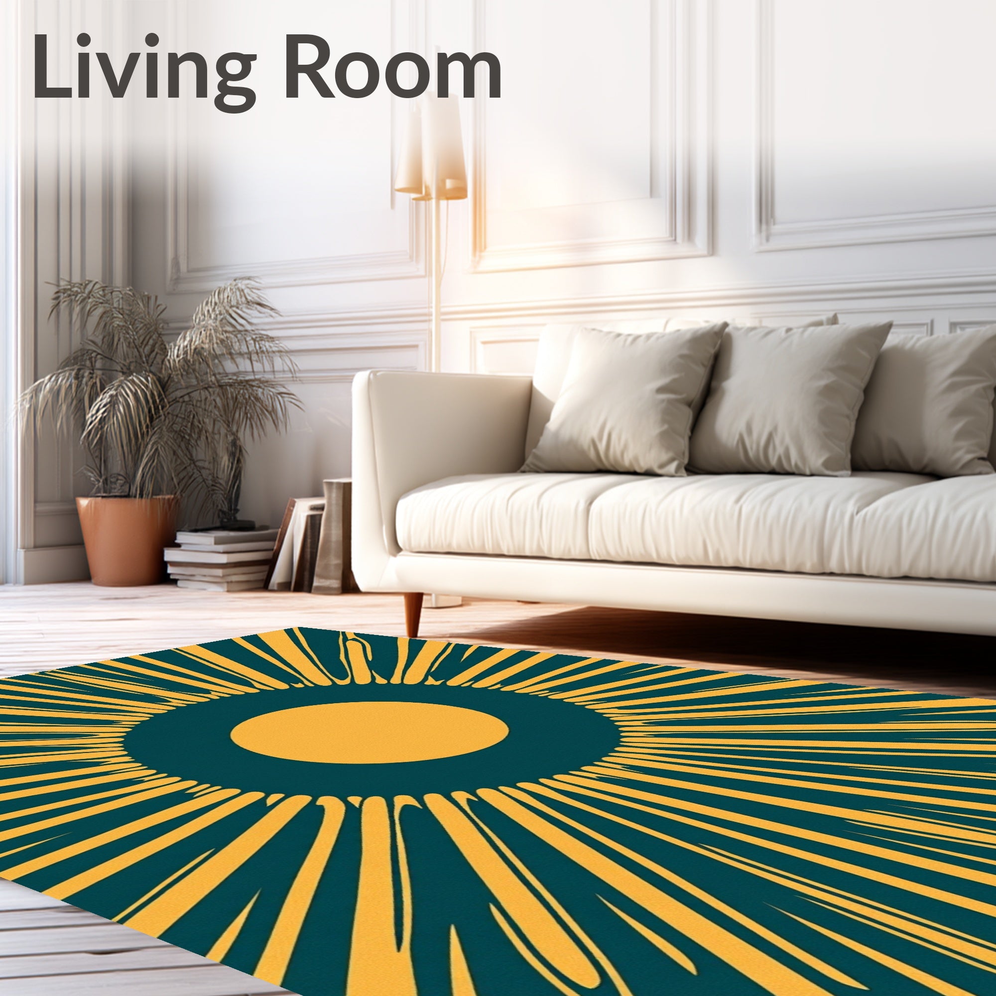 Radiating Yellow Sunburst Pattern Rug