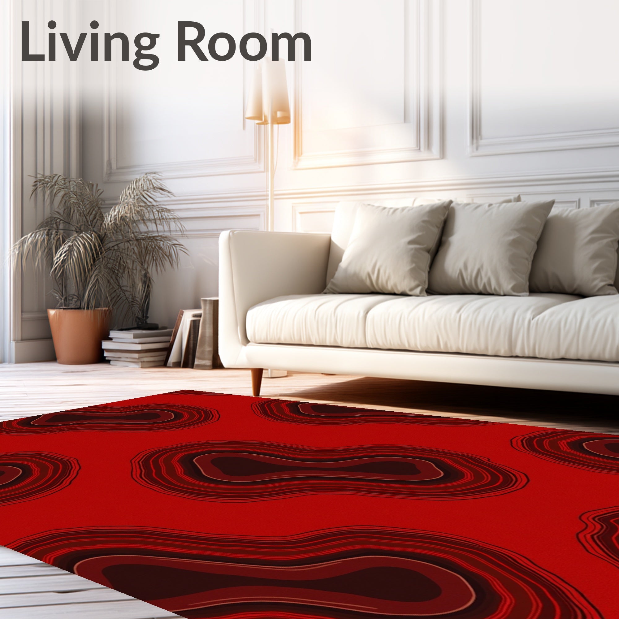 Concentric Organic Shapes Red Rug