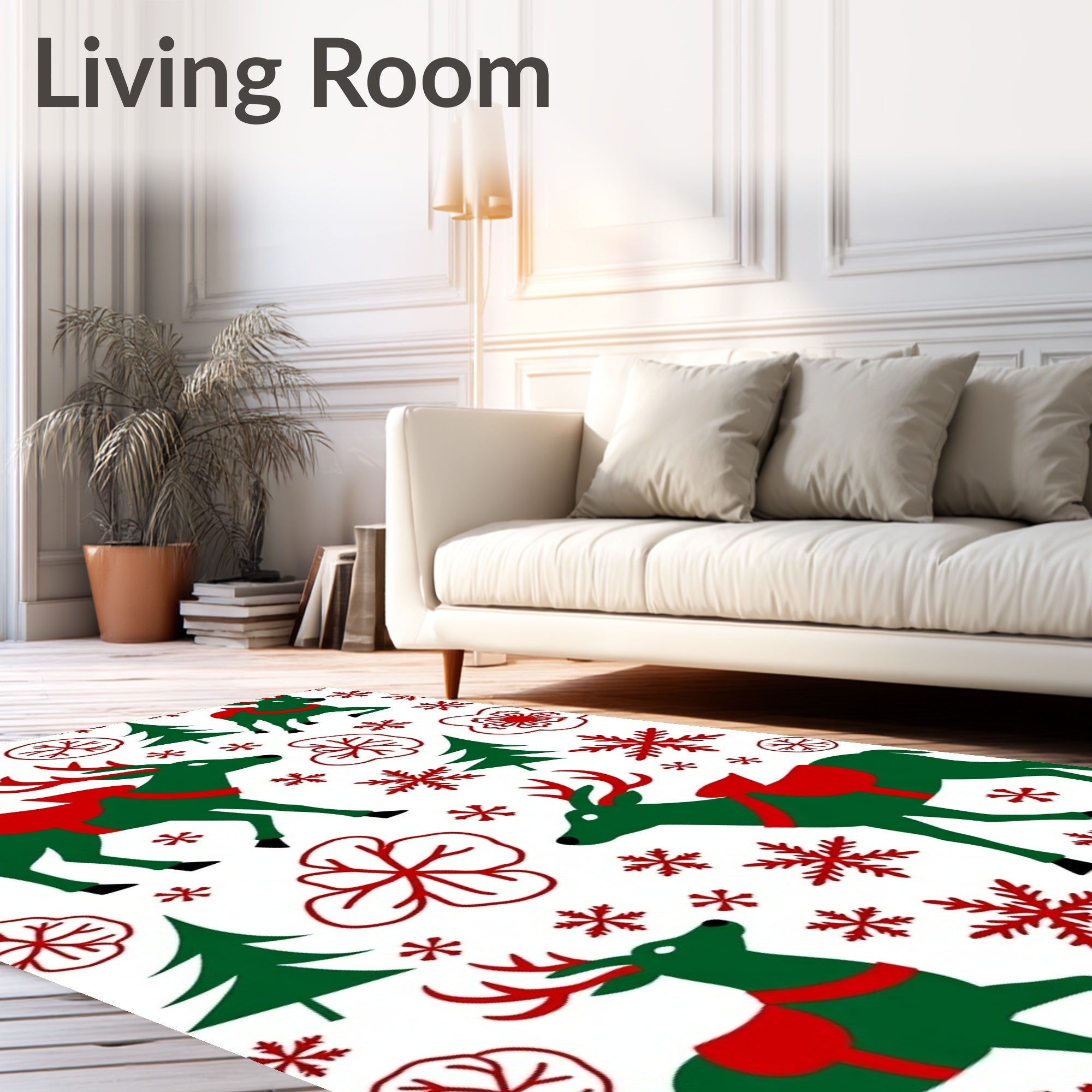 Green Reindeer Red Snowflakes Christmas Trees Rug